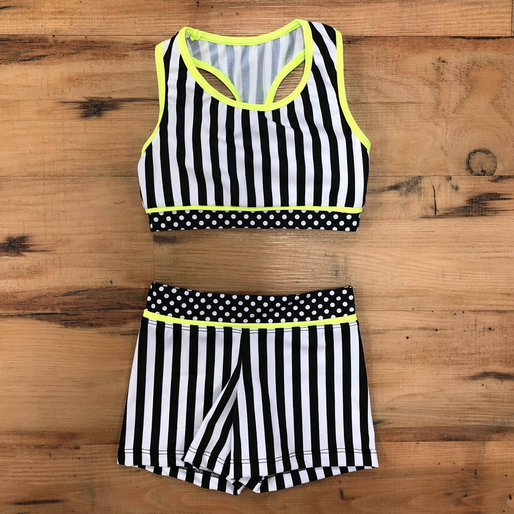 Ditto Dancewear Neon Spots and Stripes Gym Set with Scrunchie