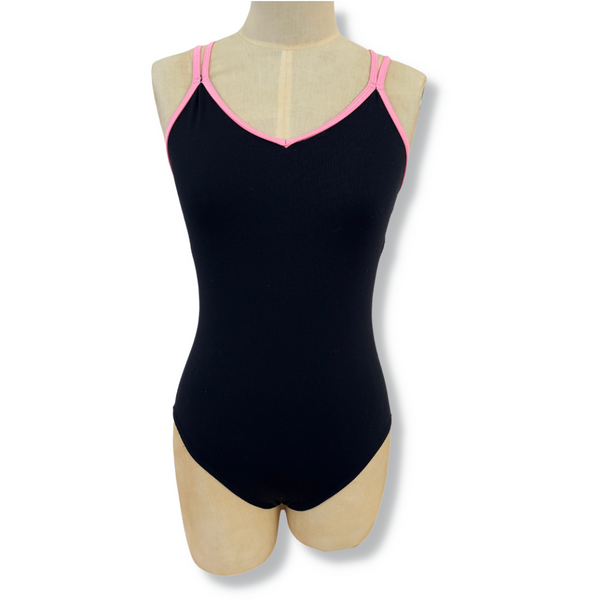 Criss-Cross Contrast Dance Leotard Light Pink